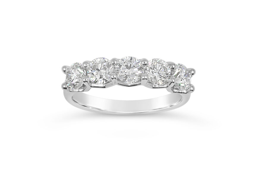V SHAPED 5 STONE 1/2 ETERNITY RING