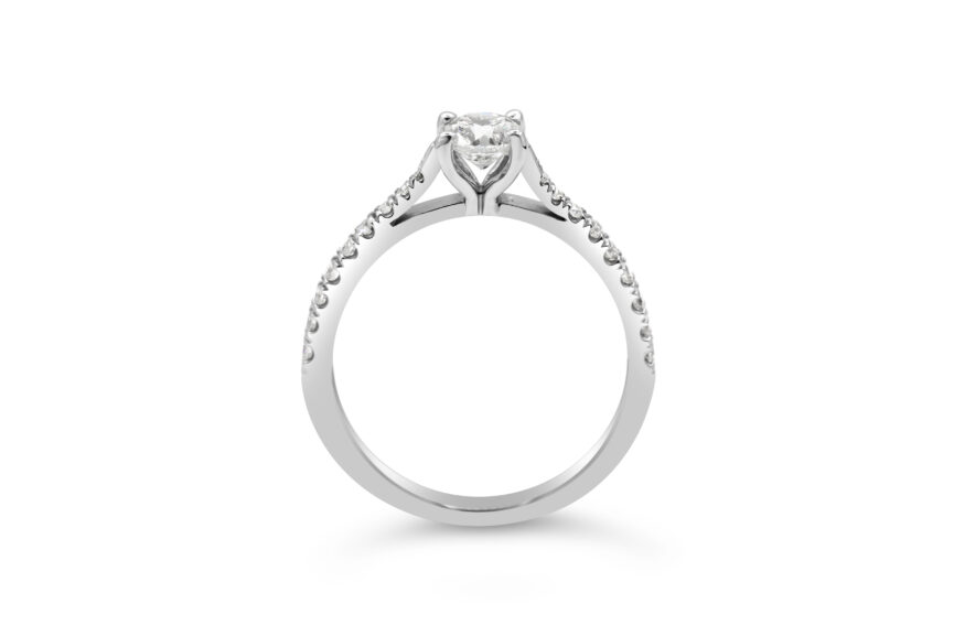 ROUND SINGLE STONE PAVE SHOULDERS RING (WRF) - Image 2