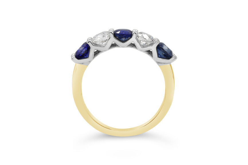 V SHAPED SAPPHIRE & DIAMOND 5 STONE RING - Image 2