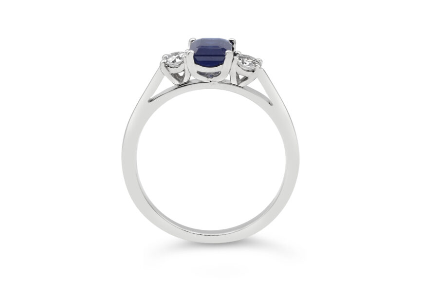 Octagon Sapphire Round Diamond 3 Stone - (WRF) - Image 2