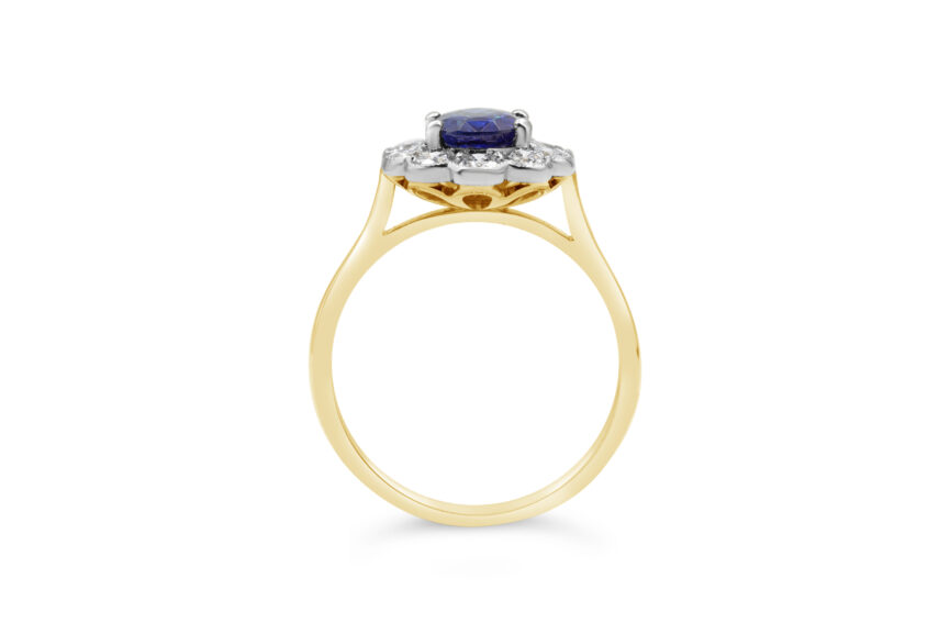 SAPPHIRE OVAL 10 DIAMOND CLUSTER RING - Image 2