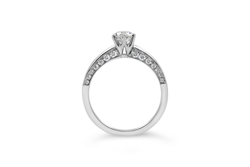 ROUND SINGLE STONE DOUBLE PAVE SHOULDERS RING - Image 2