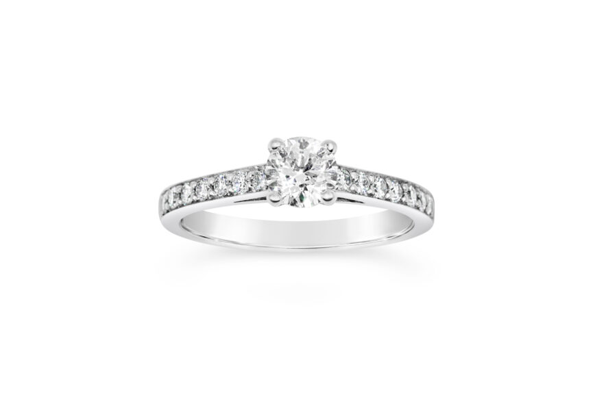 SINGLE STONE WITH PAVE SHOULDERS RING