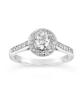 SINGLE STONE PAVE SURROUND DIAMOND RING