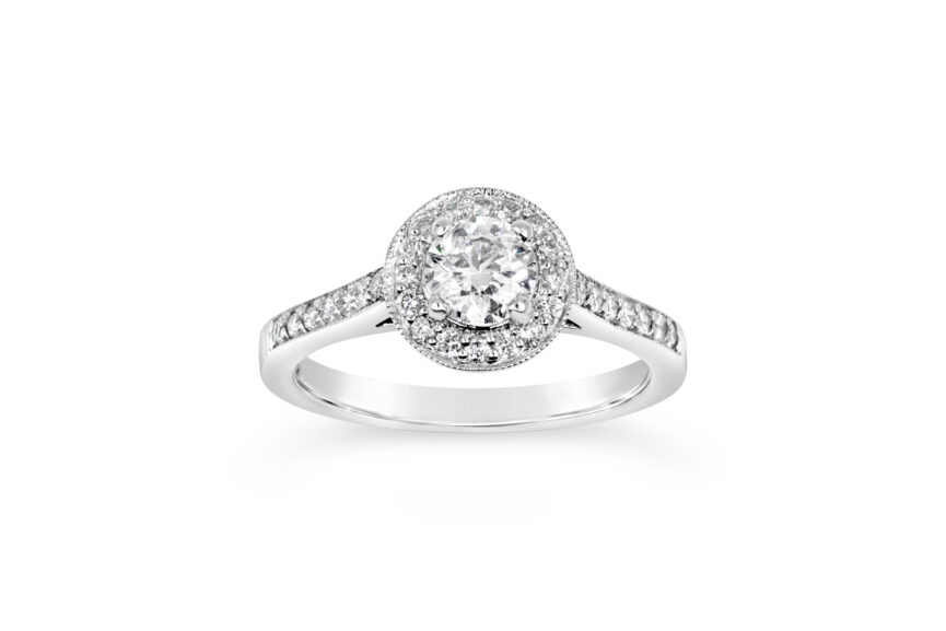 SINGLE STONE PAVE SURROUND DIAMOND RING