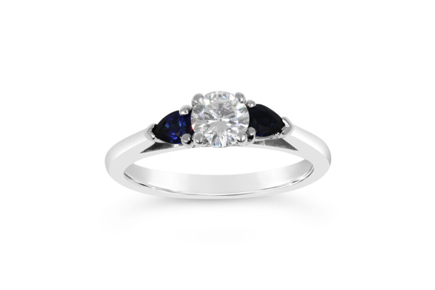 DIAMOND AND PEAR SAPPHIRE 3 STONE RING