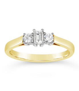Emerald Cut & 2 Round stone Diamond Ring