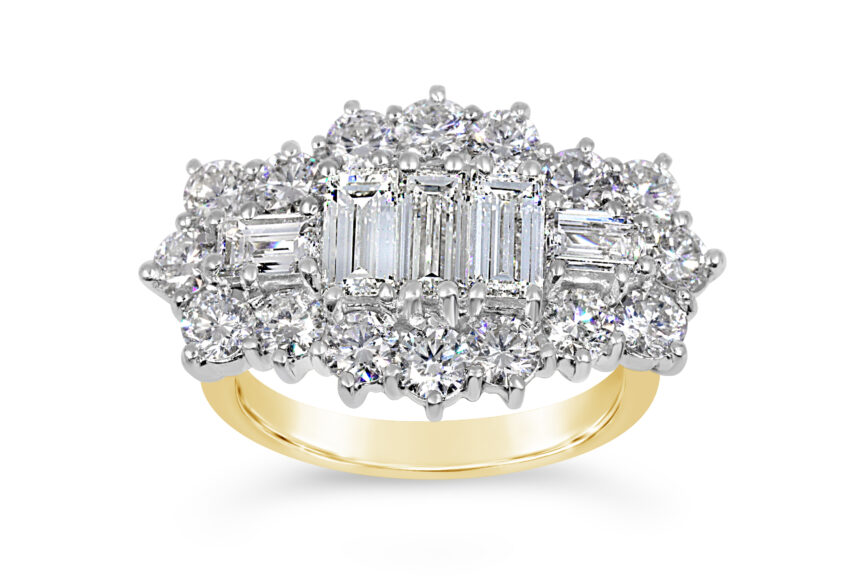5 BAGUETTE + ROUND DIAMOND CLUSTER RING