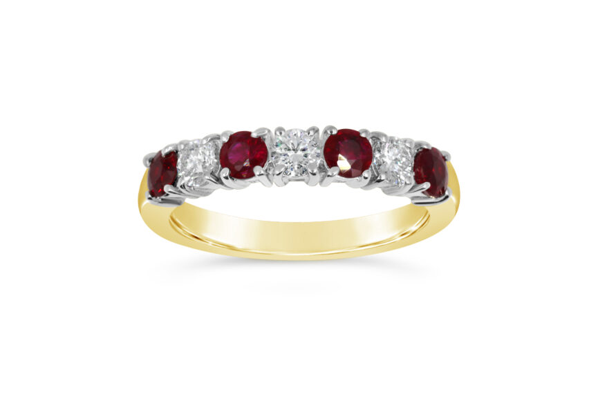 4 RUBY + 3 STONE DIAMOND RING