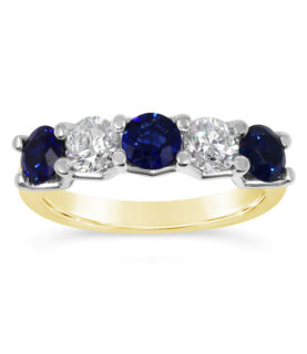 V SHAPED SAPPHIRE & DIAMOND 5 STONE RING