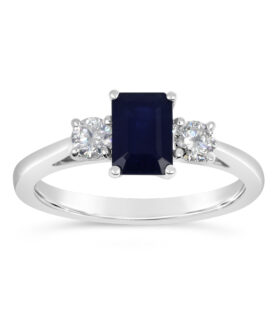 Octagon Sapphire Round Diamond 3 Stone - (WRF)