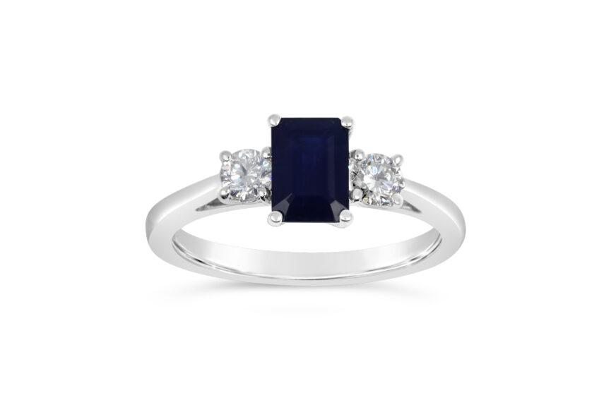 Octagon Sapphire Round Diamond 3 Stone - (WRF)