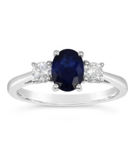 OVAL SAPPHIRE ROUND DIAMOND 3 STONE RING