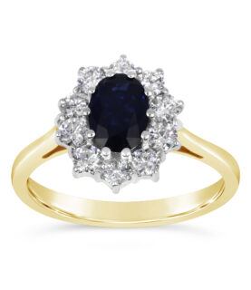 Saphire & 10 Diamond Cluster Ring