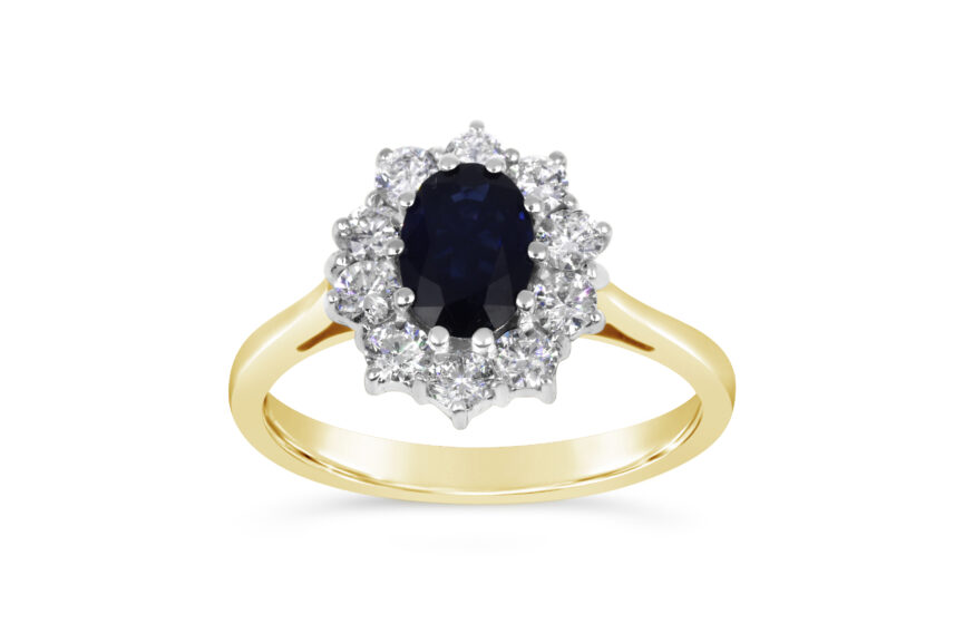 Saphire & 10 Diamond Cluster Ring