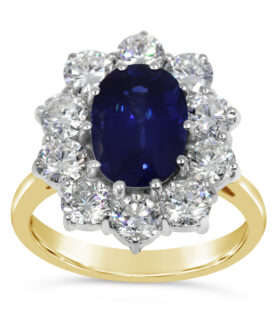 OVAL SAPPHIRE + DIAMOND CLUSTER RING