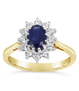 SAPPHIRE OVAL 12 DIAMOND CLUSTER RING