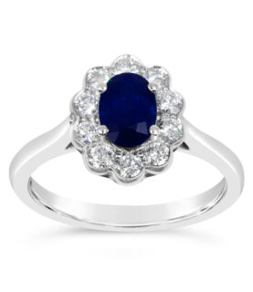 SAPPHIRE OVAL 10 DIAMOND CLUSTER RING
