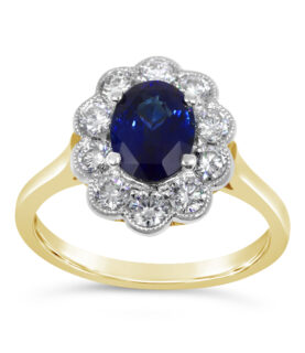 SAPPHIRE OVAL 10 DIAMOND CLUSTER RING
