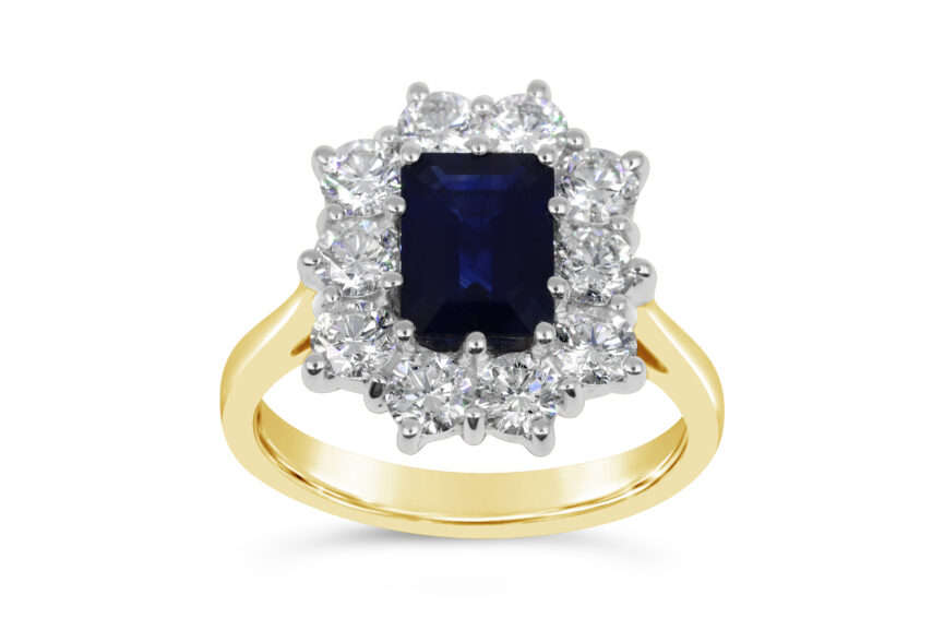 OCTAGON SAPPHIRE + DIAMOND CLUSTER RING