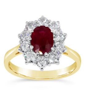 RUBY + 10 DIAMONDS CLUSTER RING 