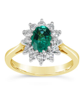 EMERALD AND DIAMOND CLUSTER RING