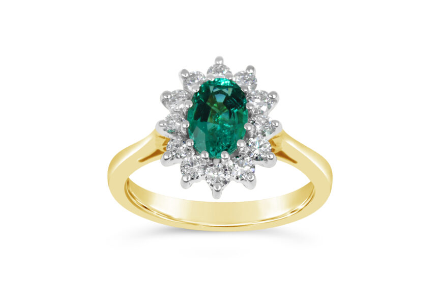 EMERALD AND DIAMOND CLUSTER RING