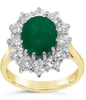 OVAL EMERALD + DIAMOND CLUSTER RING
