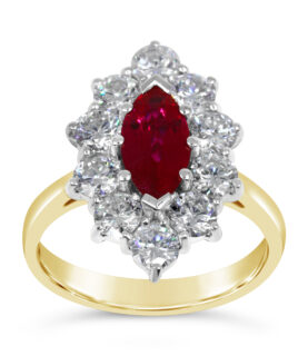 RUBY MARQUISE 10 DIAMOND CLUSTER RING