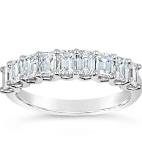 EMERALD CUT 9 STONE V SHAPED RING
