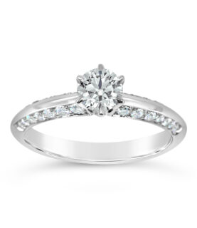 ROUND SINGLE STONE DOUBLE PAVE SHOULDERS RING