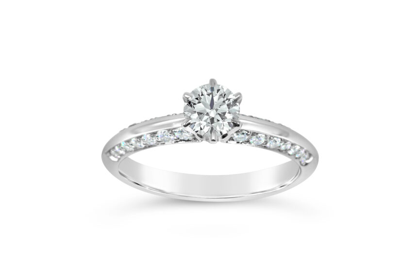 ROUND SINGLE STONE DOUBLE PAVE SHOULDERS RING