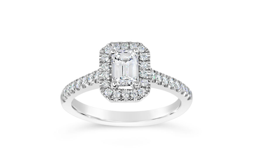 Emerald Cut Single stone Micro Halo/Shoulders - (WRF)