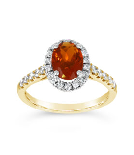 FIRE OPAL AND DIAMOND HALO RING