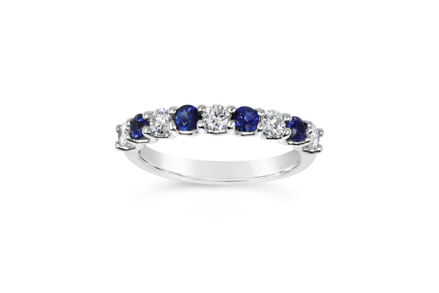 4 SAPPHIRE + 3 STONE DIAMOND RING
