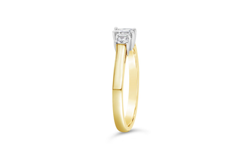 Emerald Cut & 2 Round stone Diamond Ring - Image 3
